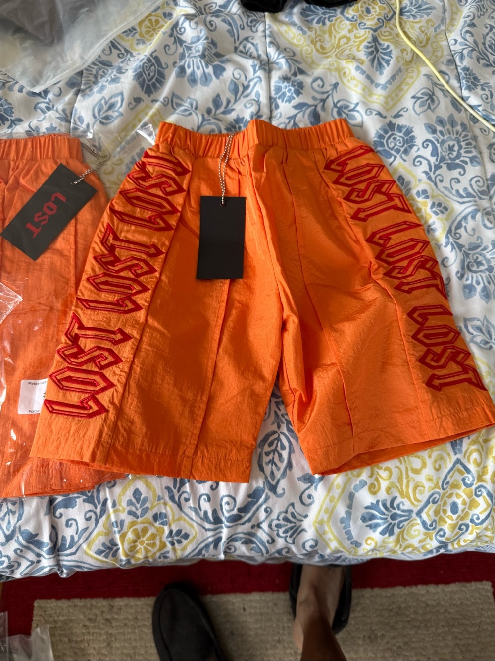 Lost Intricacy Kids Size 7 Orange Track Shorts with Red Side Script